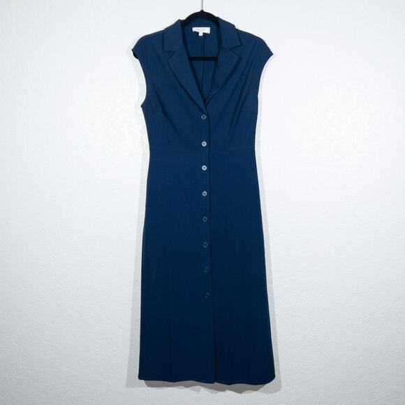 New Rihoas Navy Blue Button Up Midi Dress Size Small - Picture 2 of 7
